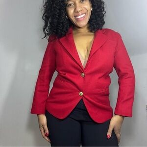 Vintage red wool preppy classic cinched waist blazer jacket single button sz 4
